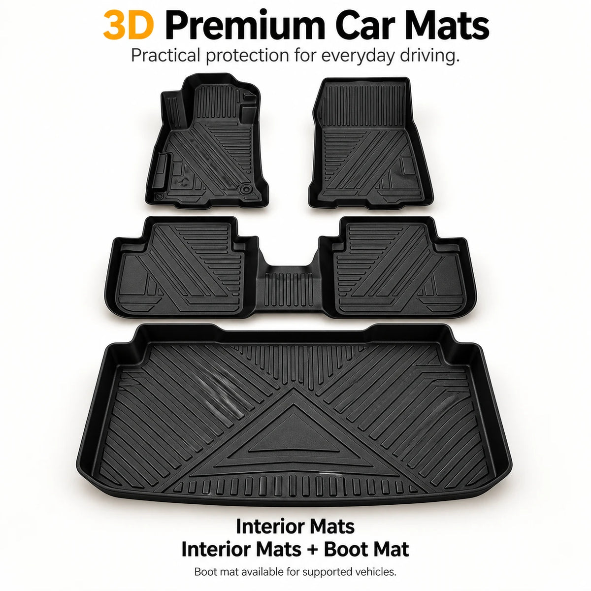 3D Custom-Fit Car Floor Mats with Raised Edges & Boot Tray